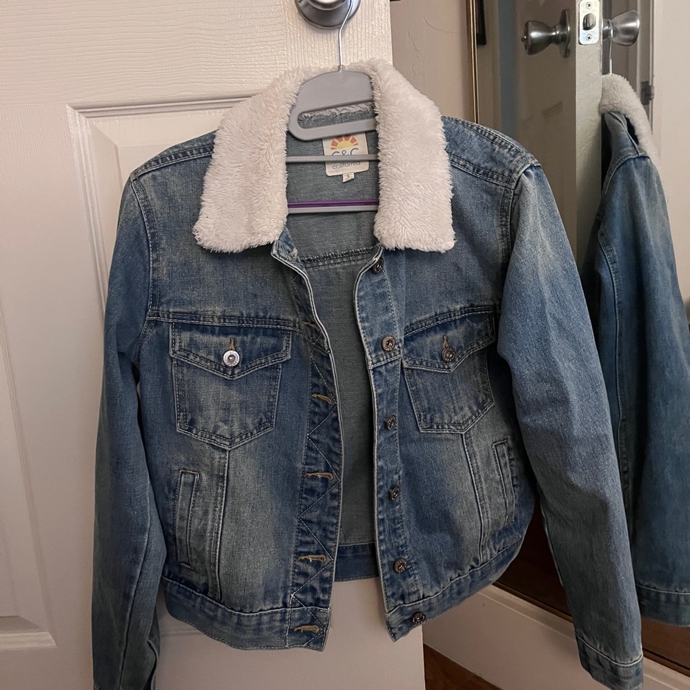 Denim jacket with faux collar